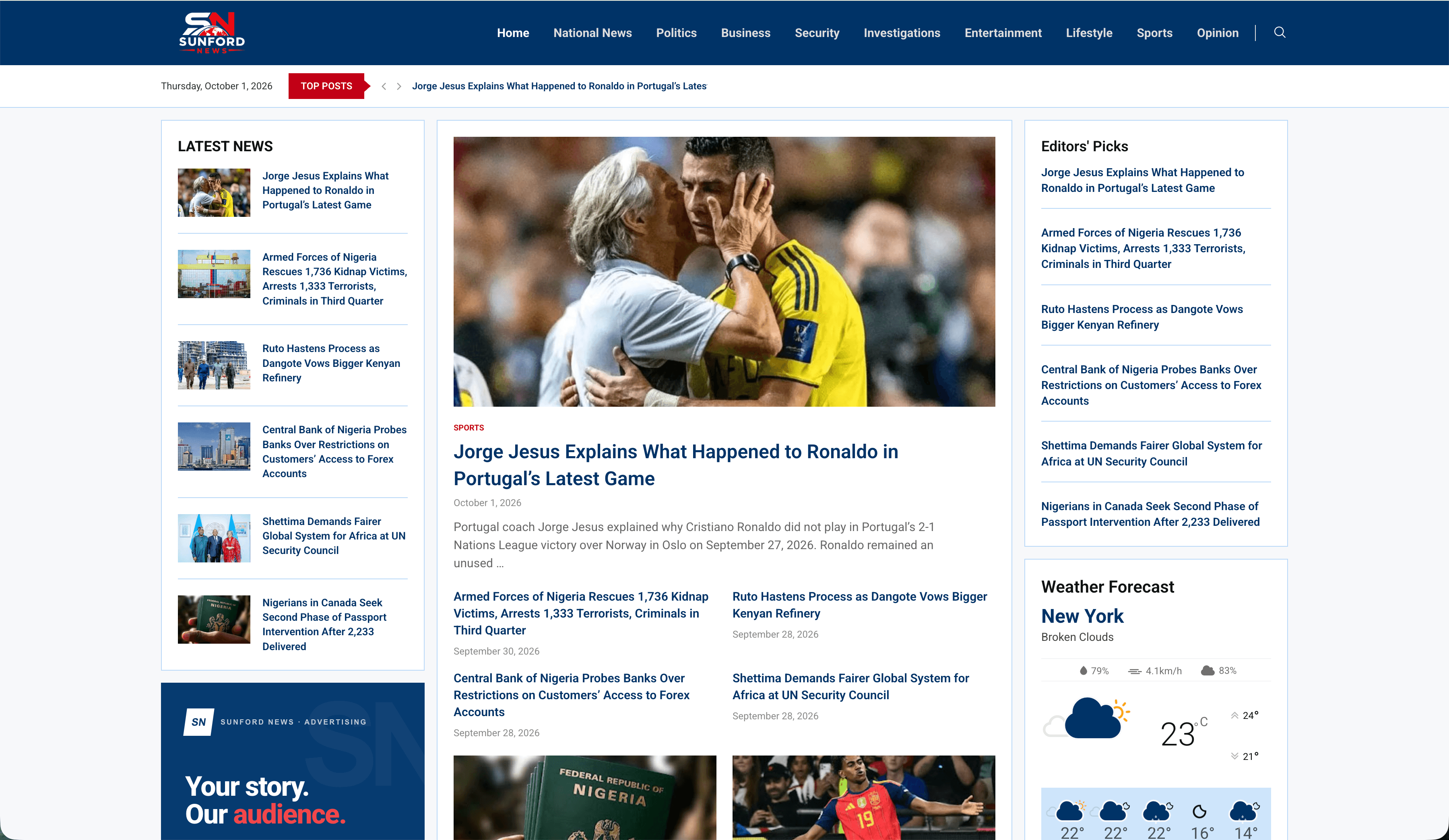 Sunford News (Web Developer) — WordPress project screenshot
